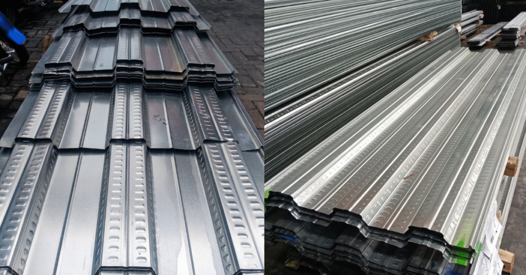 steel deck sheet installation for industrial building roofing and flooring support